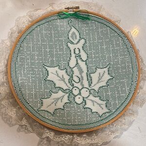 Festive Green and White Embroidery Hoop Decor